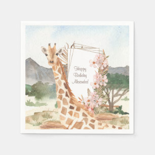Serviette En Papier Giraffe d'aquarelle en Afrique Savannah anniversai