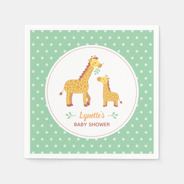 Serviette En Papier Giraffe Maman et bébé, Fournitures de fête Pois (Devant)