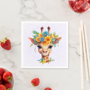 Serviette En Papier Giraffe mignonne à couronne florale