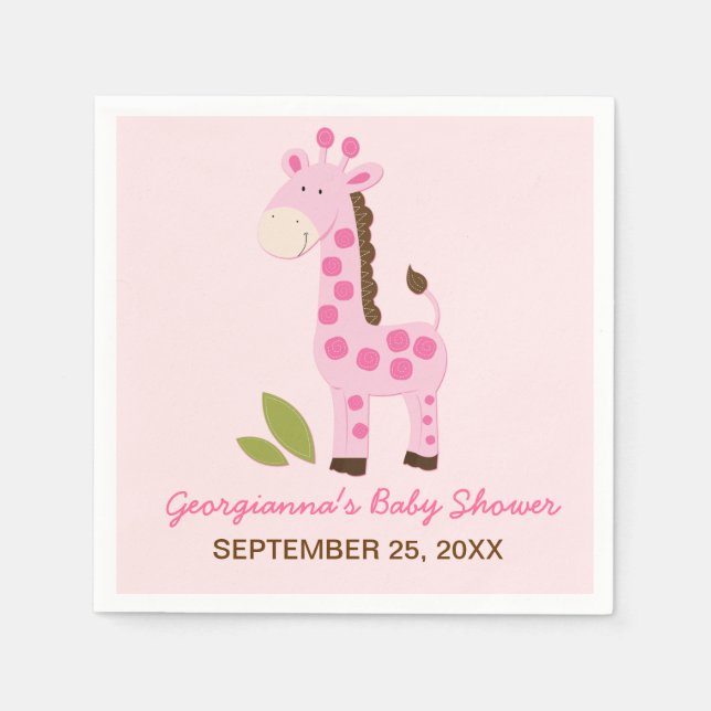 Serviette En Papier Giraffe rose Baby shower Customisé Napkin (Devant)
