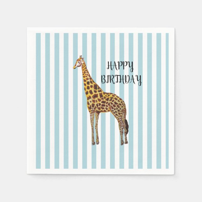 Serviette En Papier Giraffe Safari Blue Stripe Birthday Party  (Devant)