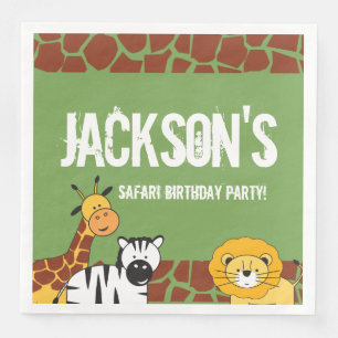Serviette En Papier Giraffe Safari vert personnalisé Anniversaire