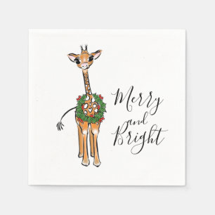 Serviette En Papier Giraffes de Noël, couronne verte rouge Holly