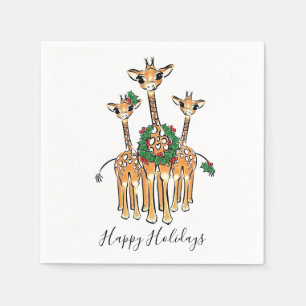 Serviette En Papier Giraffes Festive avec couronne Holly