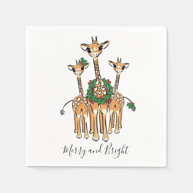 Serviette En Papier Giraffes Festive avec couronne Holly (Devant)