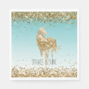 Serviette En Papier Girl Aqua Gold Confetti Parties scintillant Unicor
