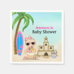 Serviette En Papier Girl Beach Baby Sandcastle, Baby shower Surfboard