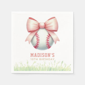 Serviette En Papier Girl Birthday Personalized Pink Baseball Bow
