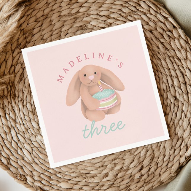 Serviette En Papier Girls Cute Bunny Cake Girls Whimsical Birthday  (Créateur téléchargé)
