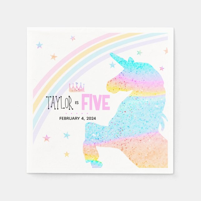 Serviette En Papier Girls Cute Rainbow Unicorn Enfants 5e anniversaire (Devant)