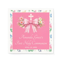 Girl's First Communion Pink Wildflower Bow