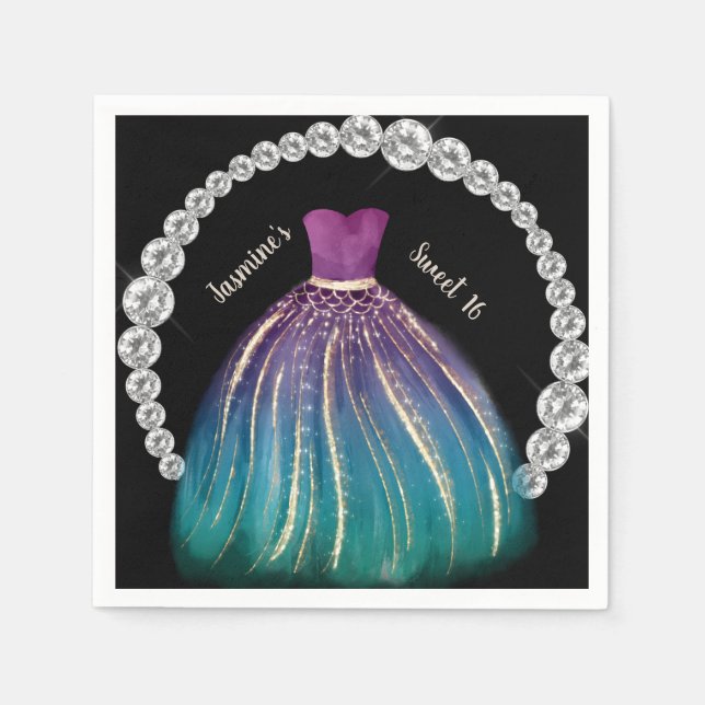 Serviette En Papier Girls Sweet 16 Ombre Dress and Rhinestones  (Devant)