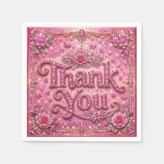 Serviette En Papier Girly Élégant Pailleté Rose Pâle Merci