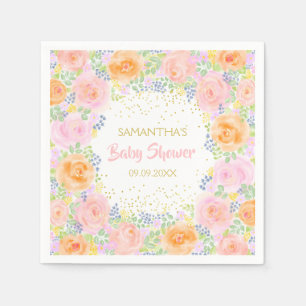 Serviette En Papier Girly floral d'aquarelle rose de roses de baby