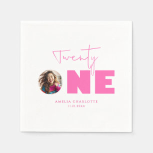 Serviette En Papier Girly Hot Pink Bold Typographie 21e fête d'anniver