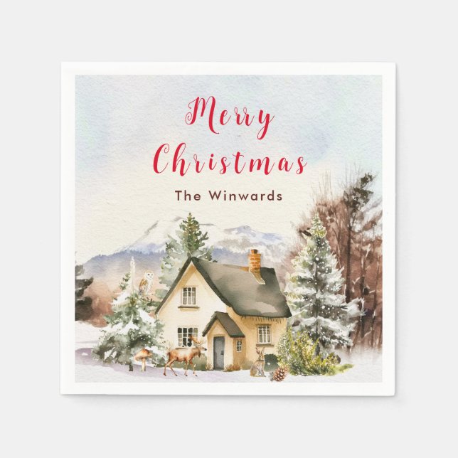 Serviette En Papier Gîte de vacances d'hiver Joyeux Noël (Devant)