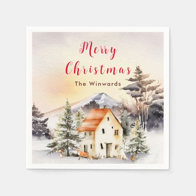 Serviette En Papier Gîte de vacances d'hiver Joyeux Noël (Devant)