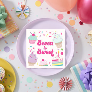 Serviette En Papier Glace et gâteau Seven est un doux 7e anniversaire