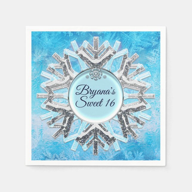 Serviette En Papier Glace hiver Wonderland Silver Snowflake (Devant)