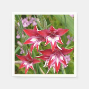 Serviette En Papier Glaïeuls Rouges et Blancs Botanique d'Été