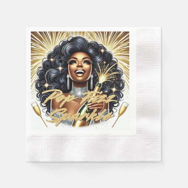 Serviette En Papier Glam African American Woman Bonne année (Devant)