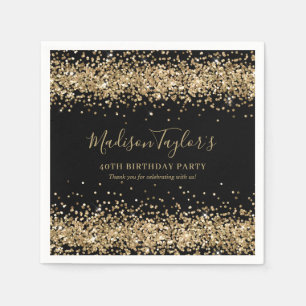 Serviette En Papier Glam Black Gold Paillettes Étincelles Confettis An