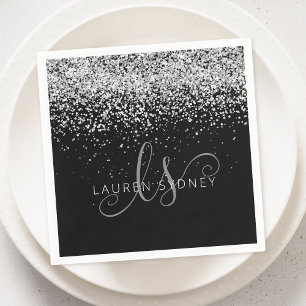Serviette En Papier Glam Black Silver Parties scintillant Glam Nom du 