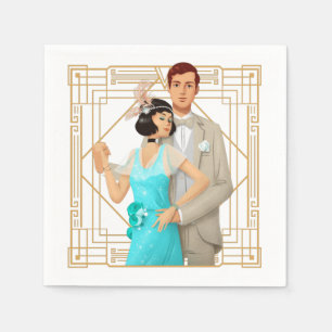 Serviette En Papier Glam Couple Art Déco Gold Frame des années 1920