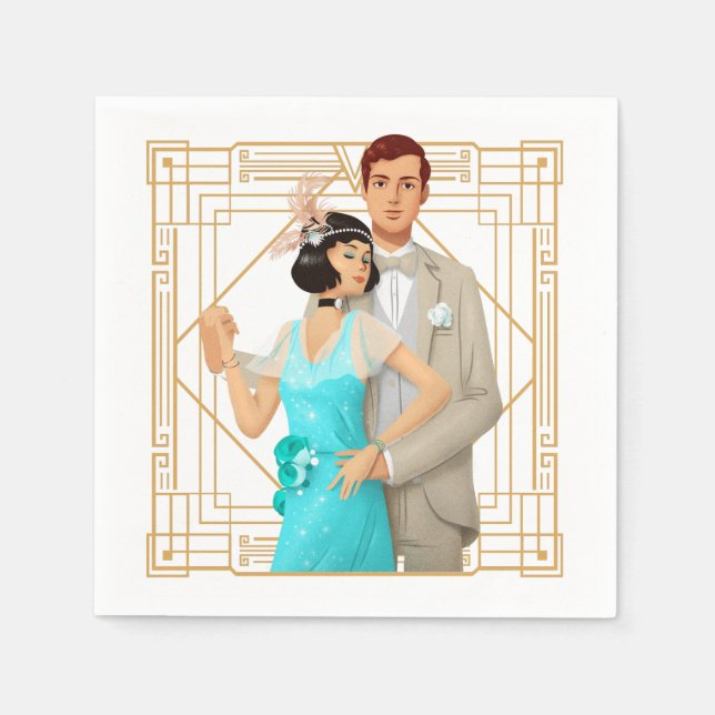 Serviette En Papier Glam Couple Art Déco Gold Frame des années 1920 (Devant)