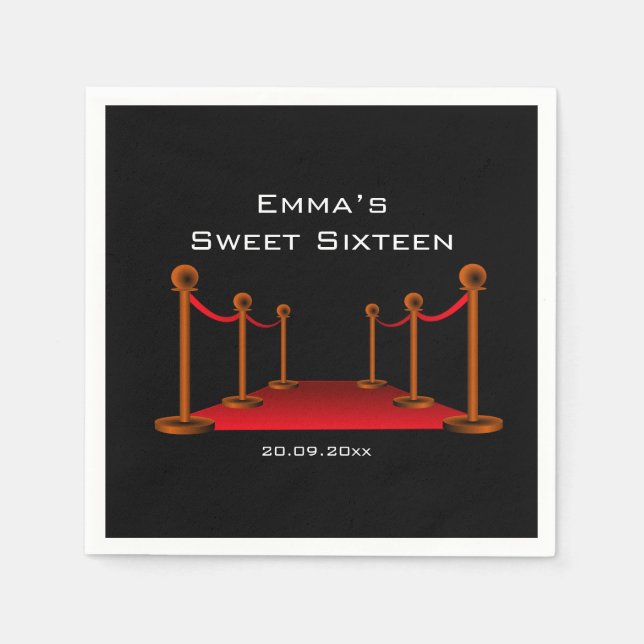 Serviette En Papier Glam Elegant Black & Red Carpet Sweet 16 Party (Devant)