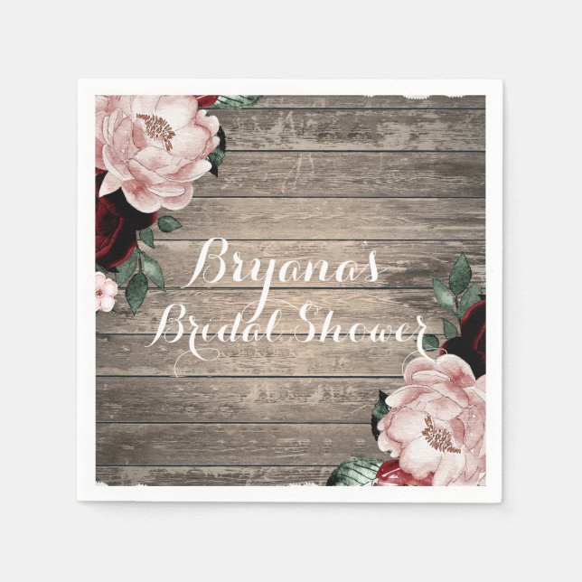 Serviette En Papier Glam Floral Rustic Wood & Lace Barn Mariage (Devant)