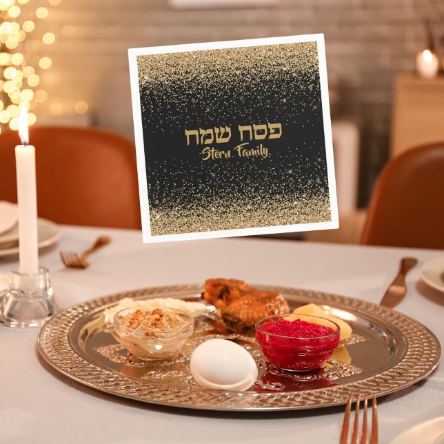 Serviette En Papier Glam Glittery Gold Hébreu Pesach Pessah (Créateur téléchargé)