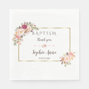 Serviette En Papier Glam Gold Blush Aquarelle Floral Baptême