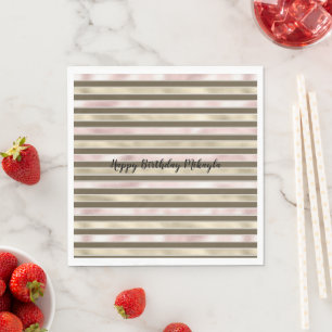 Serviette En Papier Glam Gold Blush Pink Brown stries