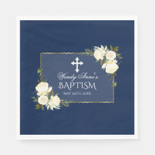 Serviette En Papier Glam Gold Marine Bleu Blanc Floral Invitation