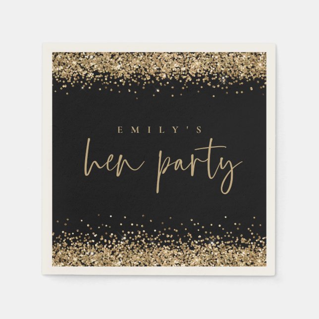 Serviette En Papier Glam Gold Nom de la Parties scintillant Hen Party  (Devant)