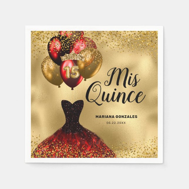 Serviette En Papier Glam Gold Red Parties scintillant Quinceanera Mis  (Devant)