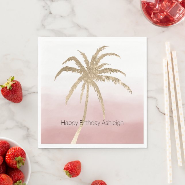 Serviette En Papier Glam Gold Tropical Palm Pink ombre (En situation)