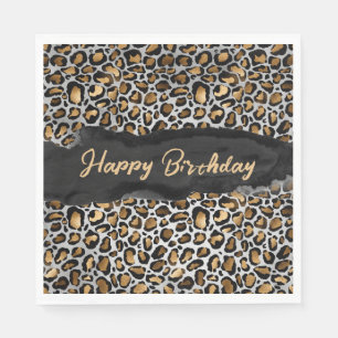 Serviette En Papier Glam Leopard Joyeux anniversaire