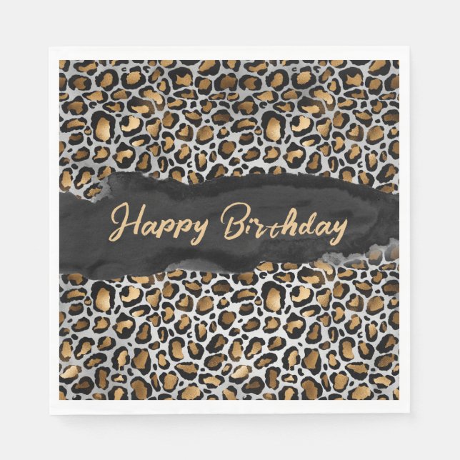 Serviette En Papier Glam Leopard Joyeux anniversaire (Devant)
