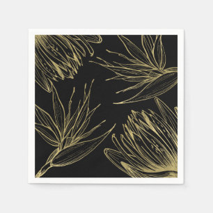 Serviette En Papier Glam moderne Or & Noir Tropical Botanique Floral