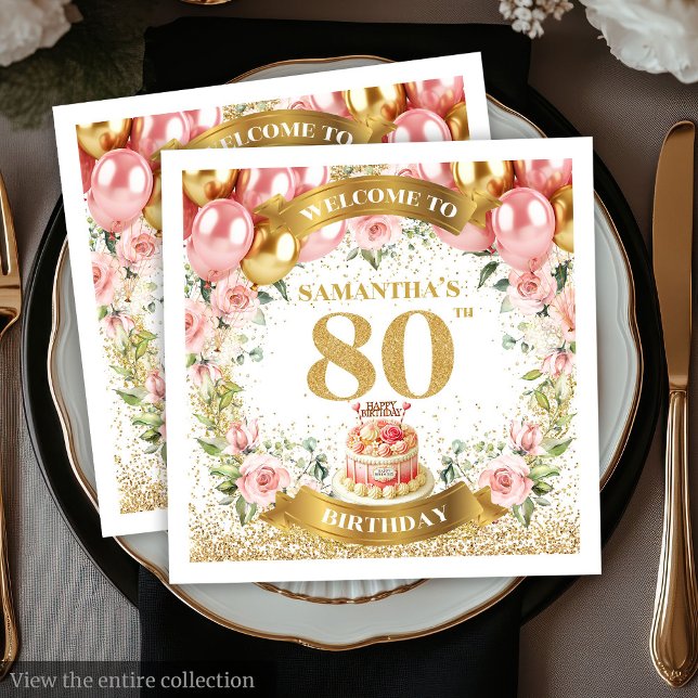 Serviette En Papier Glam Parties scintillant Gold 80e anniversaire cél (Glam Glitter Gold 80th Birthday Celebration Napkins)
