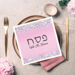Serviette En Papier Glam Parties scintillant rose Fête juive Pâque héb