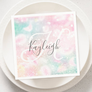 Serviette En Papier Glam Parties scintillant rose Pastel Motif fille