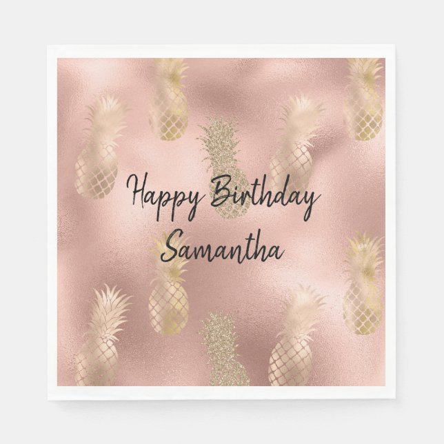 Serviette En Papier Glam Pink Gold Ananas (Devant)