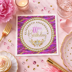 Serviette En Papier Glam Rose Gold Bijou Strata 100e Anniversaire