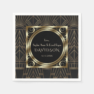 Serviette En Papier Glam Royal Gold Black Art Déco Mariage des années