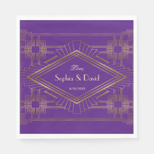 Serviette En Papier Glam Royal Purple Gold Great Gatsby Mariage