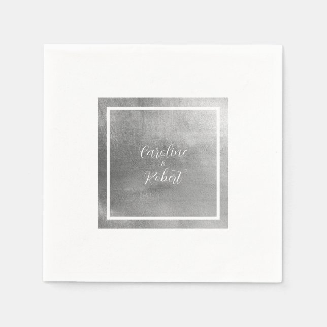 Serviette En Papier Glam Silver Metallic & White Mariage Cocktail (Devant)
