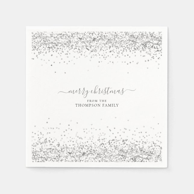 Serviette En Papier Glam Silver Nom de la Parties scintillant Joyeux N (Devant)